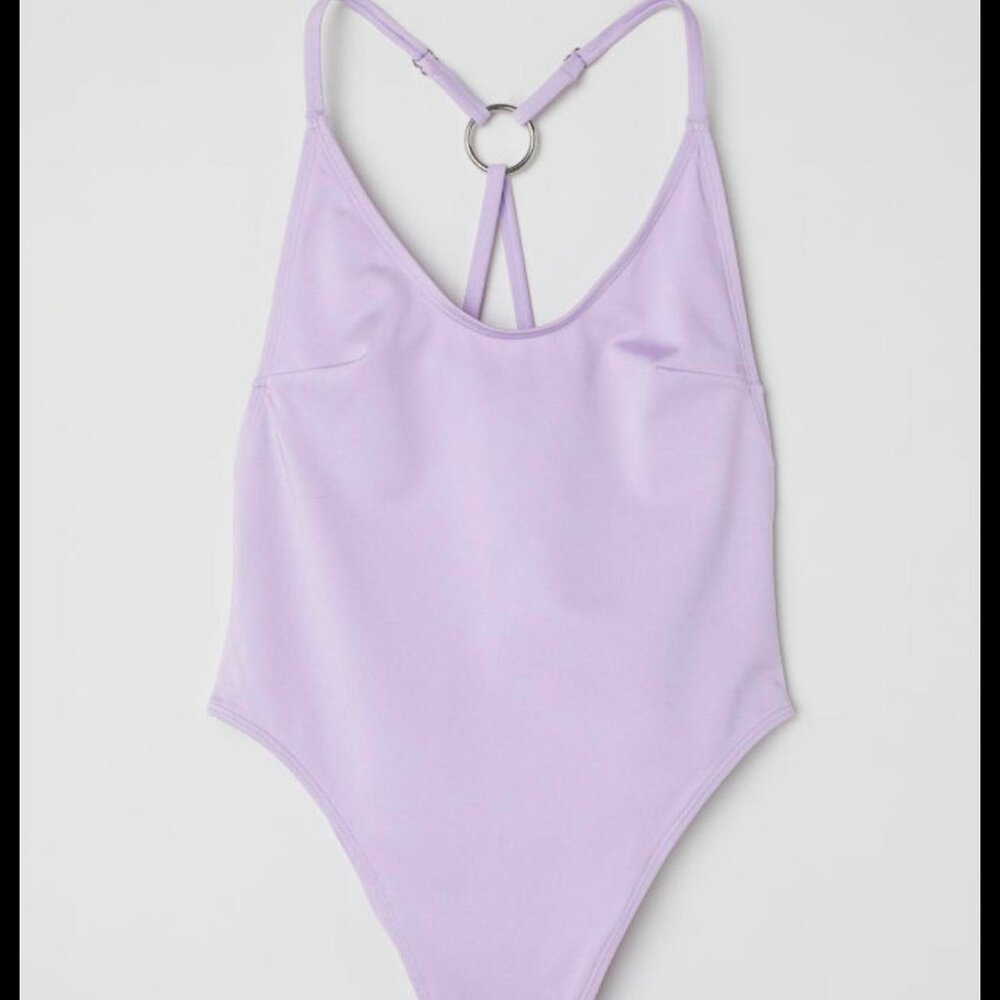NWT H&M sz large lavender one piece high leg swimsuit - Picture 5 of 5